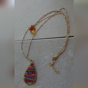 Colorful Beaded Sunshine Copper Chain Layered double strand Teardrop Necklace
